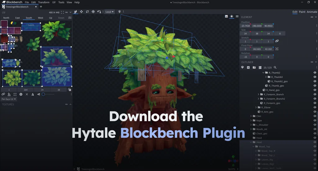 Interfaz del plugin de Hytale en Blockbench