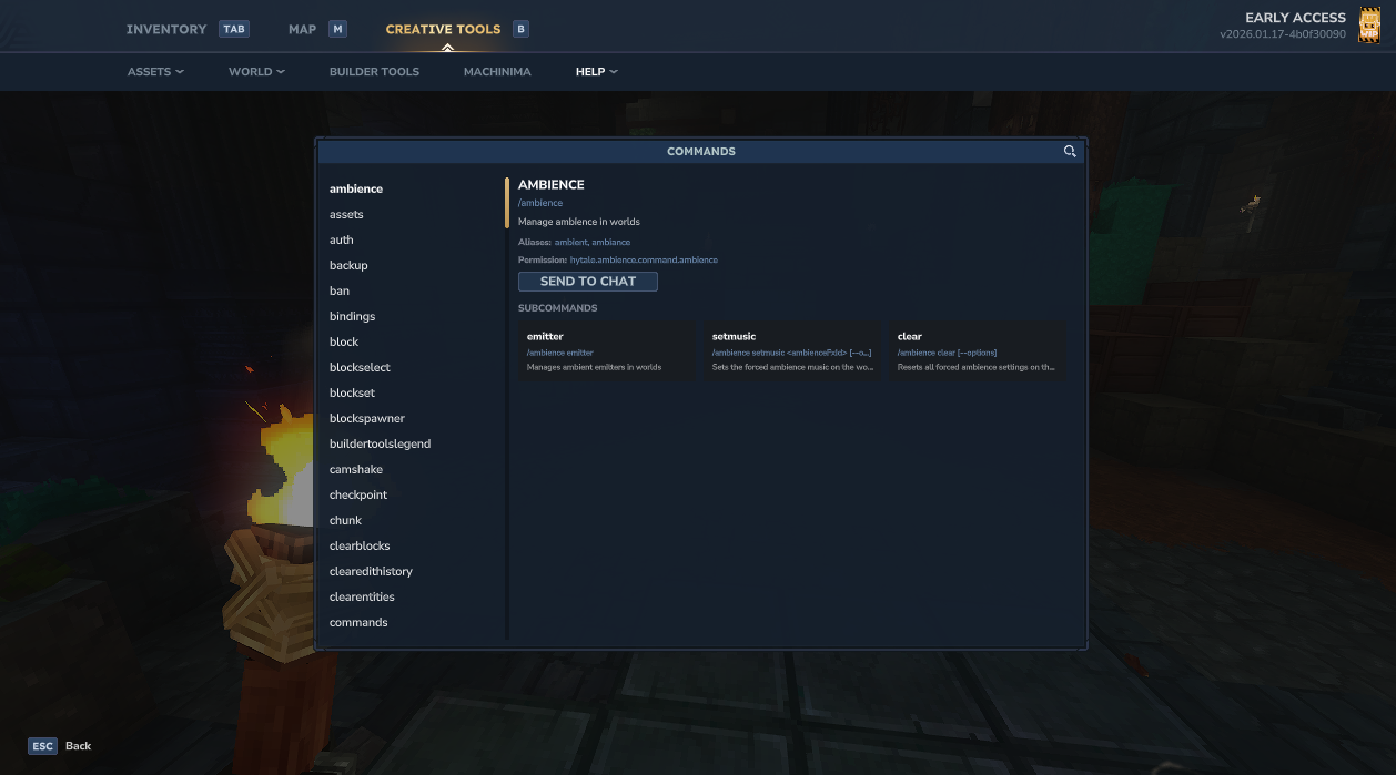 Lista de comandos de Hytale